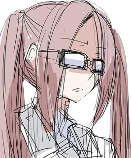 🧐 animé, fille, lunettes, nattes, sérieux telegram sticker
