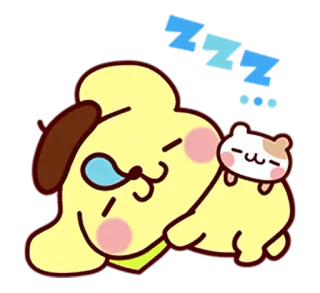 🐀 Pom Pom Purin chien, dessin animé, mignon, dormir, hamster, kawaii, Sanrio telegram sticker
