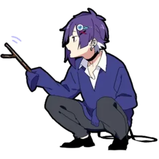 🙂 Anime, Charakter, lila Haare, hockend, Freizeitkleidung telegram sticker
