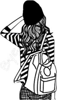 🙋 Bye meisje, doei, rugzak, student, zwaaien, zwart wit telegram sticker