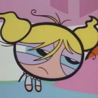 🙁 Bubbles Powerpuff Girls cartone animato, Bully, Le Superchicche, assonnato, triste, bambino telegram sticker