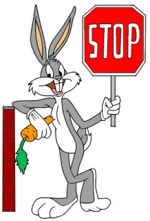 🛑 Bugs Bunny STOP dibujos animados, conejo, Looney Tunes, zanahoria, señal de stop telegram sticker