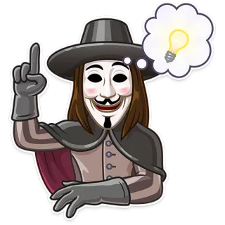 💡 V V for Vendetta anonymous, mask, idea, lightbulb, movie, comic book telegram sticker