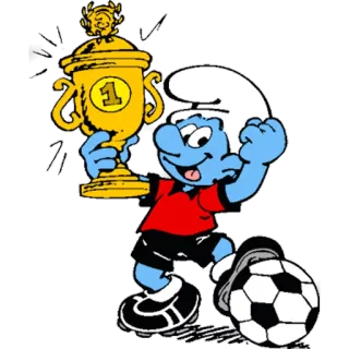 🏆 Smurf การ์ตูน, ฟุตบอล, ฟุตบอล, ผู้ชนะ, ถ้วยรางวัล whatsapp sticker