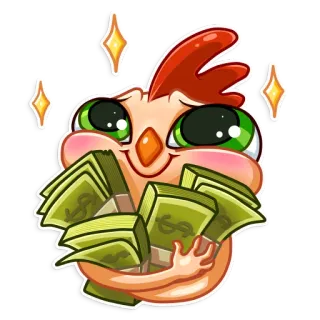 🤑 soldi, pollo, contanti, ricchezza, ricco, successo, cartone animato, emoji whatsapp sticker