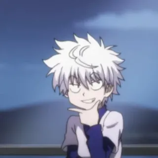 🍶 Killua Zoldyck Hunter x Hunter anime, killua, hunter x hunter, desenho animado, cabelo branco, travesso, sorriso malicioso, personagem telegram sticker