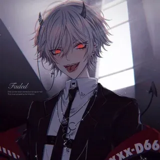 🤍 Faded anime, manga, demon, devil, red eyes, suit, horns whatsapp sticker