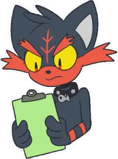 🤥 Litten Litten, Pokémon, gato, enfadado, portapapeles, dibujos animados, anime whatsapp sticker