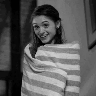 😃 woman, towel, smiling, striped, person telegram sticker