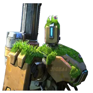🤖 Bastion Overwatch 01GE44 robô, grama, flores, video game, Overwatch, Bastion telegram sticker