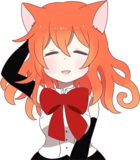 😅 девочка-кошка, аниме, милый, красный бант, иллюстрация telegram sticker