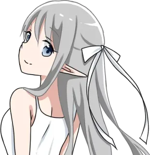 🙂 Anime dziewczyna, Uszy elfa, Białe włosy, Wstążka, Słodkie, Manga, Kreskówka telegram sticker
