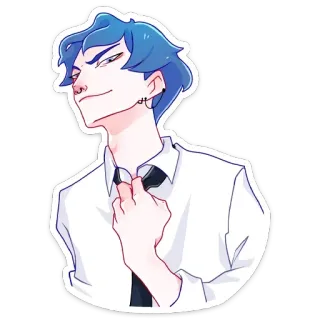 😏 anime, cabelo azul, camisa branca, personagem, ilustração, retrato whatsapp sticker