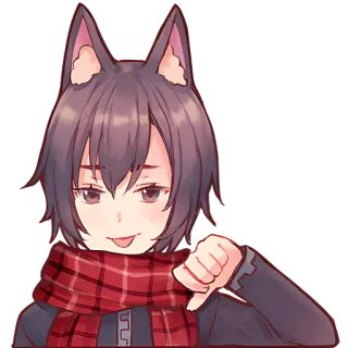 👎 Anime, Ragazza gatto, Pollice verso, Non mi piace, Sciarpa, Carino telegram sticker