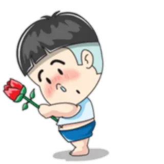 🌹 kartun, anak laki-laki, mawar, cinta, pemalu, imut whatsapp sticker