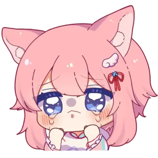 🥺 anime, cat ears, kawaii, cute, crying, pink, chibi telegram sticker