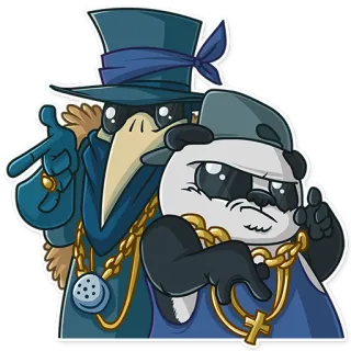 😎 漫画, 動物, 鳥, パンダ, スタイル, 帽子, ゴールドチェーン telegram sticker
