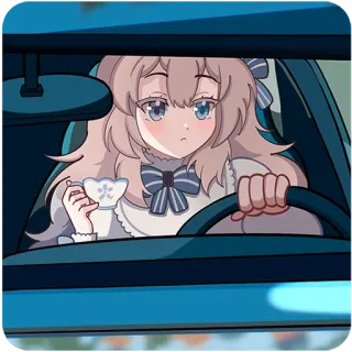 🚘 アニメガール, 車, 運転, お茶, イラスト telegram sticker