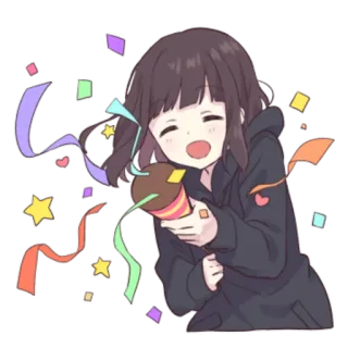 🎉 Аниме девушка, Конфетти, Праздник, Милый, Вечеринка, Иллюстрация telegram sticker
