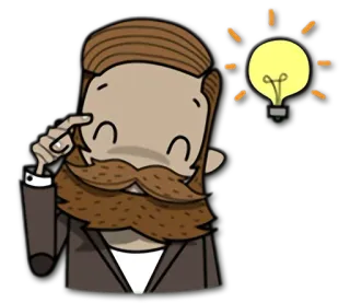 💡 Idee, Glühbirne, Denken, Cartoon, Mann, Bart, Inspiration telegram sticker