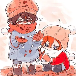 😡 おちば liście, zima, szalik, czapka, słodkie, jesień telegram sticker