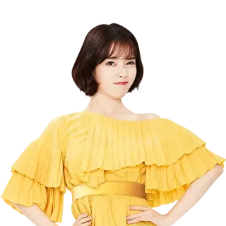 😖 IU 韩国歌手, IU, 名人, 韩流, 肖像, 女人, 黄色连衣裙 telegram sticker