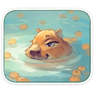 😌 Капибара, Животное, Вода, Апельсины, Милый, Плавание, Мультфильм telegram sticker