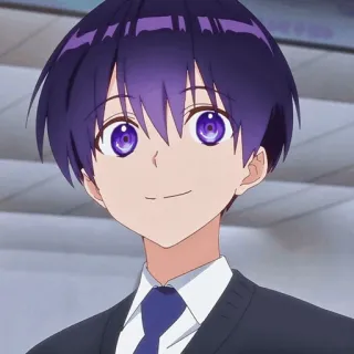 👾 animé, garçon, personnage, souriant, cheveux violets, mignon telegram sticker