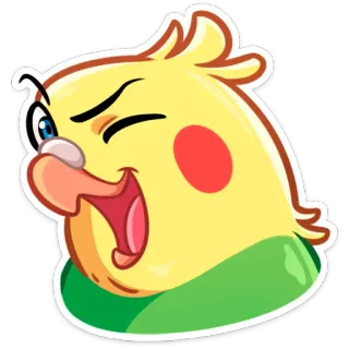 😉 นกค็อกคาเทล, นก, นกแก้ว, การ์ตูน, สัตว์, สีเหลือง, น่ารัก, ตลก telegram sticker