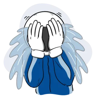 😭 哭泣, 难过, 卡通, 白色, 蓝色, 表情符号 whatsapp sticker