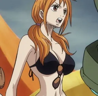 💵 Nami One Piece アニメ, ビキニ, 女性, オレンジ髪, ワンピース, ナミ whatsapp sticker