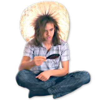 😇 pelo, cepillo, electricidad, estática, adolescente, sentado telegram sticker