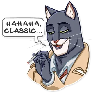 😏 HAHAHA, CLASSIC... Katze, Zigarette, Rauchen, Anzug, Cartoon, Humor, Klassisch, Lustig telegram sticker