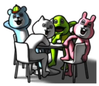 👀 Dibujos animados, Animales, Mesa, Antropomórfico, Amigos, Fiesta, Animales sentados whatsapp sticker