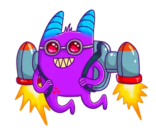 😁 Monster, Rakete, Cartoon, Lustig, Lila, Figur whatsapp sticker