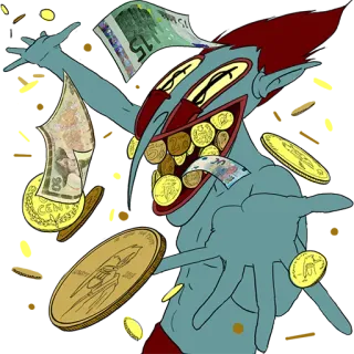 🤑 ganância, dinheiro, moedas, notas, desenho animado, fantasia telegram sticker