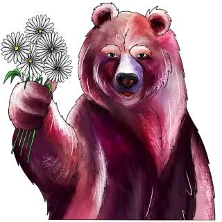 🌼 orso, margherite, animale, fiori, natura, carino, bouquet telegram sticker