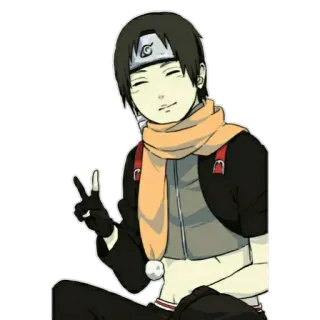 ✌ Sai Naruto Anime, Manga, Personaggio, Sorridendo, Segno di pace, Sciarpa, Capelli neri telegram sticker