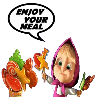 🍝 Masha Masha and the Bear ENJOY YOUR MEAL food, candy, girl, dessert, cartoon whatsapp sticker