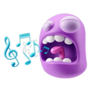 🎤 이모티콘, 노래, 음표, 보라색, 입 벌림, 음악 표현 telegram sticker