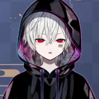 ☁️ Anime, Junge, Hoodie, rote Augen, weiße Haare, Barcode, süß whatsapp sticker