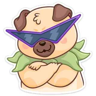 😎 개, 퍼그, 선글라스, 멋진, 만화, 스티커 telegram sticker