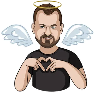 😇 ange, cœur mains, auréole, ailes, dessin animé, homme, autocollant telegram sticker
