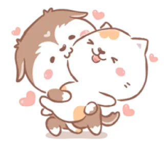 😘 carino, animali, gatto, cane, abbraccio, amore, cartone animato, kawaii telegram sticker