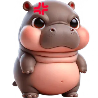 😤 bravo, hipopótamo, fofo, desenho animado, animal, kawaii telegram sticker