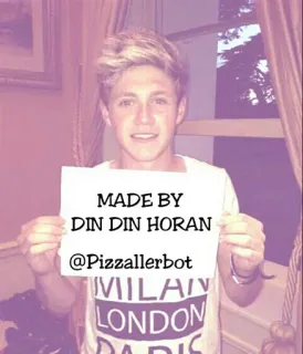 📢 Niall Horan MADE BY
DIN DIN HORAN
@Pizzallerbot persona, hombre, celebridad, one direction, niall horan telegram sticker