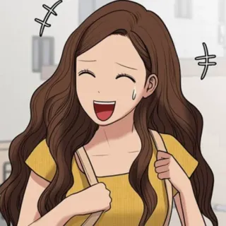 🛍 Cartoon, Fröhlich, Frau, Lächelnd, Heiter, Brünett, Koreanische Schönheit telegram sticker