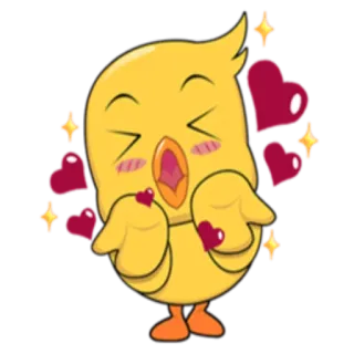 😘 pato, dibujos animados, lindo, amor, corazones, amarillo, feliz whatsapp sticker