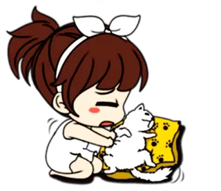 👸 Kreskówka, Dziewczyna, Zwierzę, Pies, Słodkie, Uścisk, Anime telegram sticker
