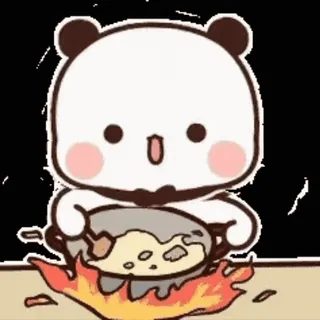 🫕 Panda, Cozinhar, Fogo, Fofo, Desenho animado, Comida, Fervendo telegram sticker